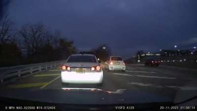 Fiat skips long line of traffic by taking the wrong exit only lane and merging over at the last second, me and the Chevy don’t let him.