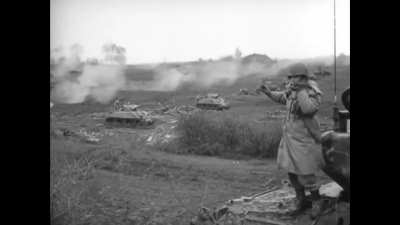 American M-4 Shermans being used as indirect fire-support. France, 1944.