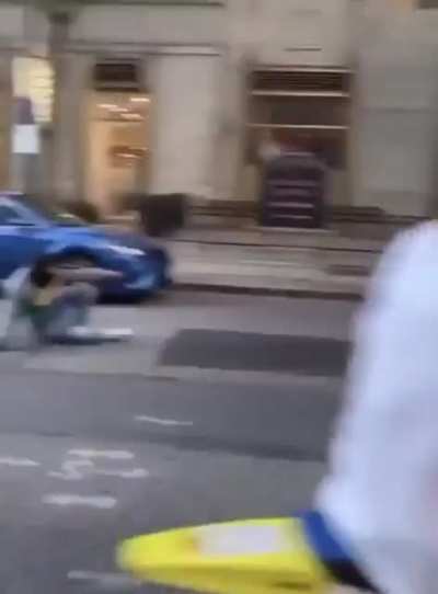 Guy looses balance.