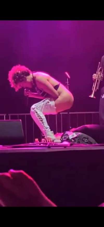 Brass against singer Sophia Urista showers on fan