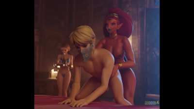 Dominated by Urbosa's bigger cock in front of Zelda