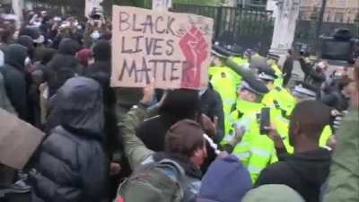 Signs kicked over Churchill statue
