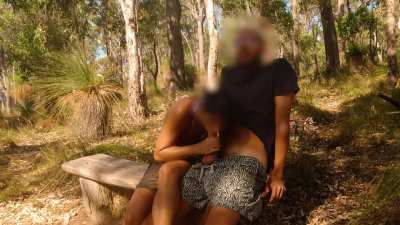 Making my boyfriend cum right by the path. We've never been this daring!