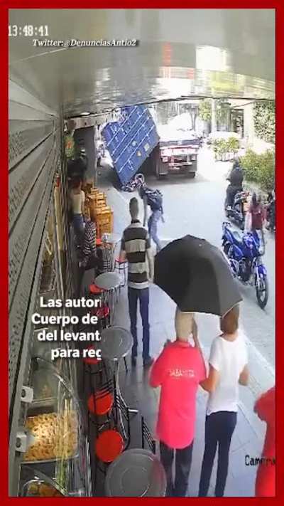 Multiple motorcyclists almost crushed by unsecured container
