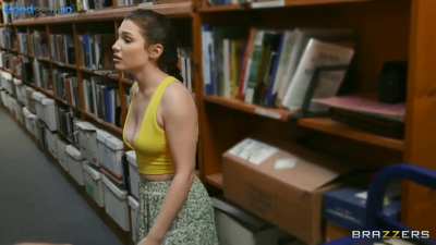 Horny librarian Siri sucks and fucks Lily Lou's BF's big dick behind her back.