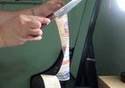 Testing my knife after sharpen it.