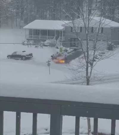 When shoveling the driveway will take too long.