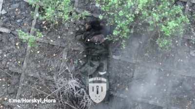 Graphic: UA Drone Dropped VOG Explodes Hole into RU Soldier 