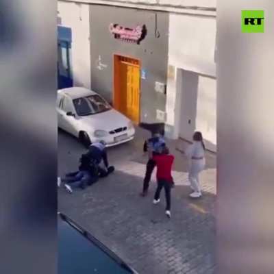 Police violence. Sucker punch at the end