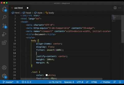 Here's how you create a B/W XOR-effect in CSS with filter: invert(100%); and mix-blend-mode: difference; from scratch in under 2min