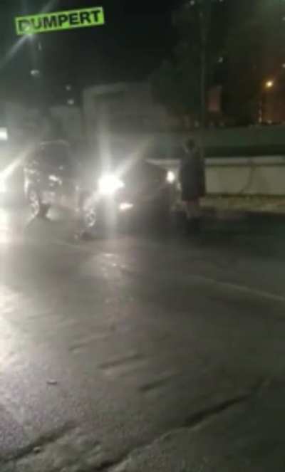 Woman blocking traffic...