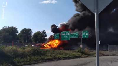 Guy captures enormous gas tanker explosion as it goes from bad to worse.