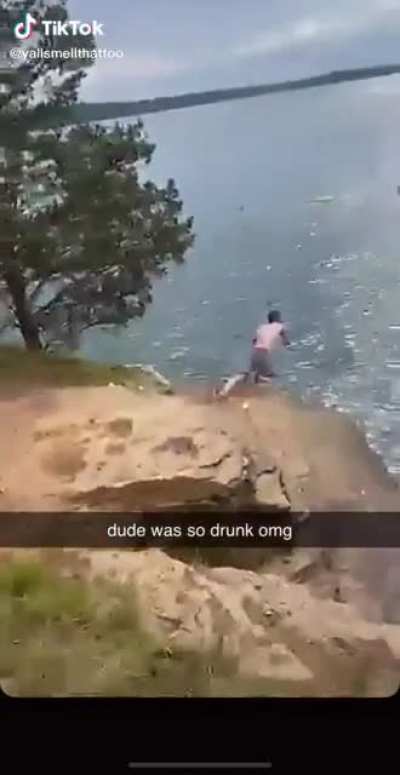 Guy is wasted and most likely breaks both those legs