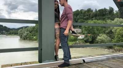 German Couple Fuck Public on a Bridge over a River