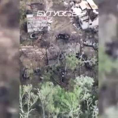 New drone footage of the failed Russian bridge crossing attempt over the Donets river