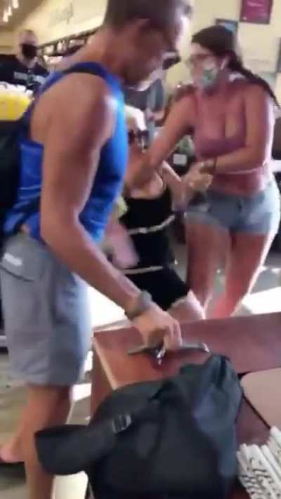 Karen gets dragged out of a store in Long Beach California for not wearing a mask