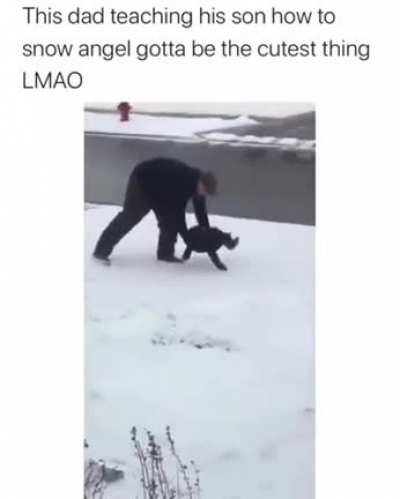 The child can't get how to make snow angles