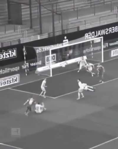 That ball was not gonna stop until that man stopped moving