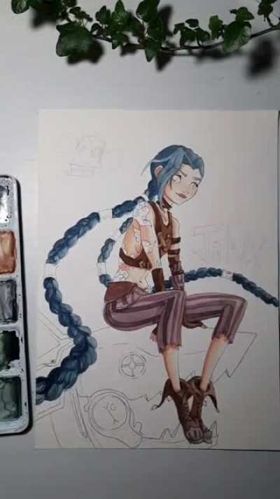 [no spoilers] Watercolor Jinx fanart that glows in the dark by me