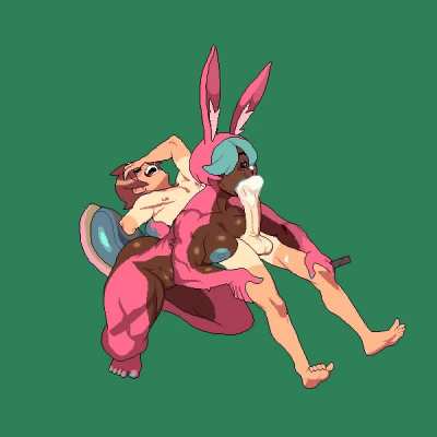 Guy squirms and cums from bunnygirl's blowjob (gif)