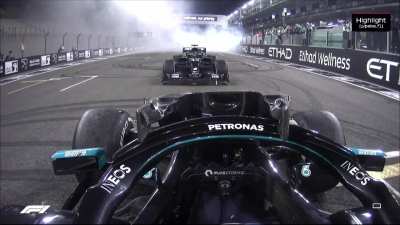 Two Mercedes W11s stop facing each other on the grid