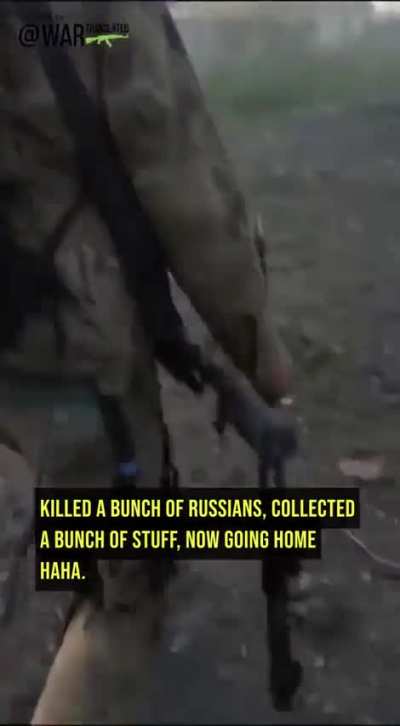 UA POV: Ukrainian soldiers from 7th Battalion inspecting destroyed Russian equipment and collecting weapons from deceased Russian soldiers, Staromaiorske area.