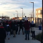 The beer cup train parading outside Audi Field after the DC Defenders win