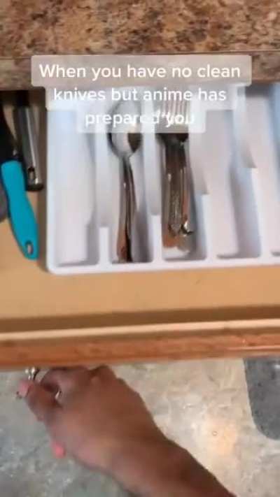 When you have no clean knives but anime has prepared you