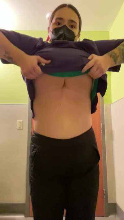 Scrub top titty drop.