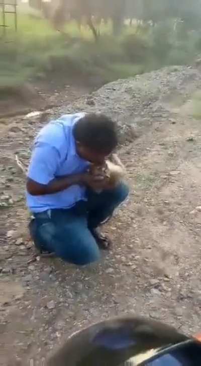 Man resuscitates an 8th month old Macaque which was attacked by a pack of dogs