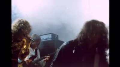 Led Zeppelin performing their track “Dazed and Confused” live in London, 1969. Jimmy Page shreds while the band jams along.