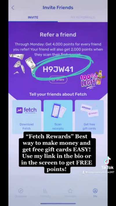 Go to “Fetch Rewards” app and make easy money and gift cards! 100% legit! Use my code “H9JW41” to get 2k points for free!