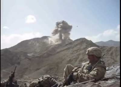 Blast from the past: A US Air Force strike on a mountain where the Taliban were allegedly present. Afghanistan.
