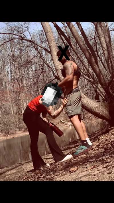 Taking this white girl out into the backwoods to suck on some brown cock