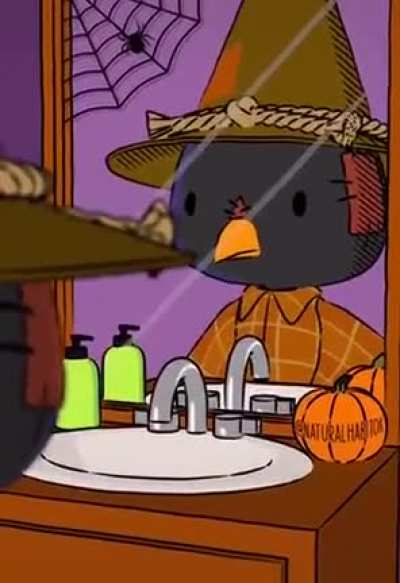 Crow get scared by costume