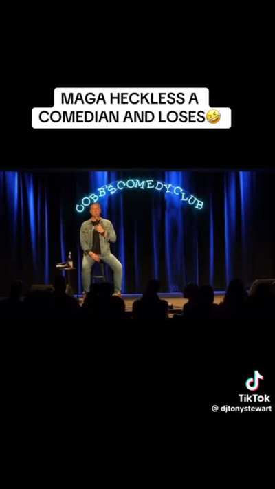 MAGA heckler gets offended by comedian and tries to fight him. 