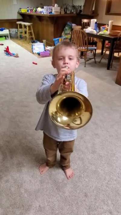 5 year old versus a trumpet