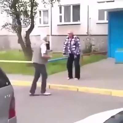 Drunk old men fight it out