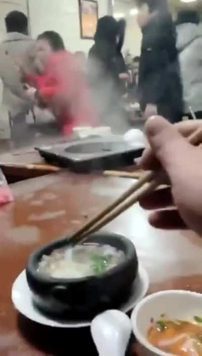 Brawl breaks out at a Chinese restaurant.