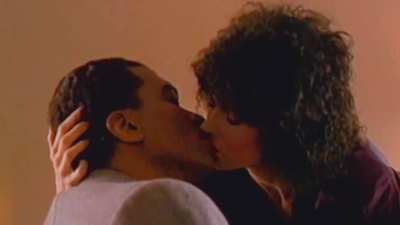 Morgan Fairchild hot tongue kiss in Deadly Illusion (1987)
