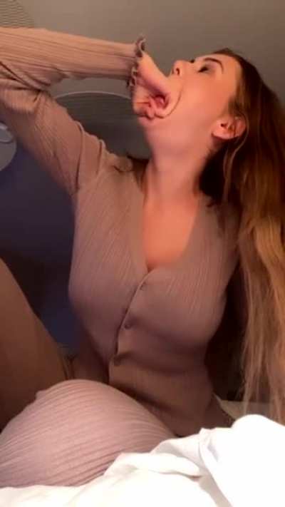 Ashley Tervort testing her gag reflex