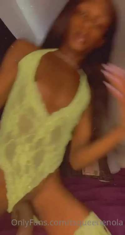 Sexy young trans woman teases as her hard dick slips out of her lingerie