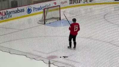 [Stein] Nico Hischier first out on the ice this morning for #NJDevils, 20 minutes before practice. He's out there shooting pucks on the net.