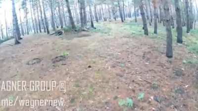 (Sound warning) Russian soldier gets hit by cluster munitions, location and time unknown 