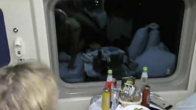 Young sexy blonde rides in the compartment