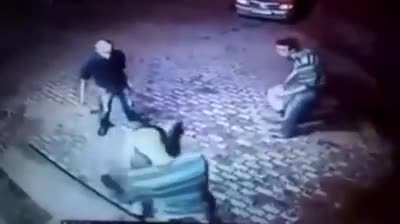 Punks harassing an old man in the street, but what they did not know is that he was a professional boxer.