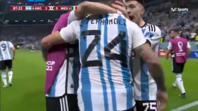Lisandro celebrating Argentina's second goal