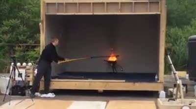 One cup of water being poured on a pretty small grease fire.