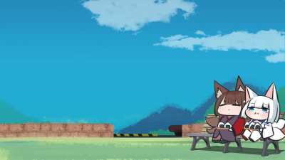 Just a peaceful day for Amagi enjoying onigiri with Kaga.<wbr>..wai<wbr>t...w<wbr>hat was that? (by @akakiryu2m)