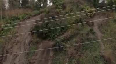 The annual migration of dirt through the mountains interrupts a train. Nature always wins